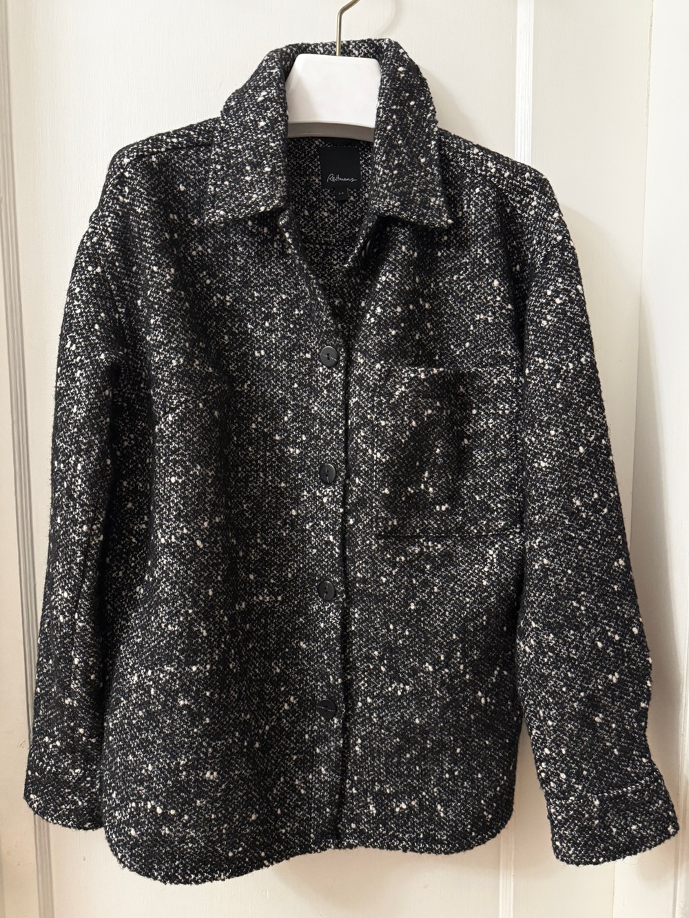 BLACK & WHITE COLLARED UNLINED WOOL-BLEND SHACKET